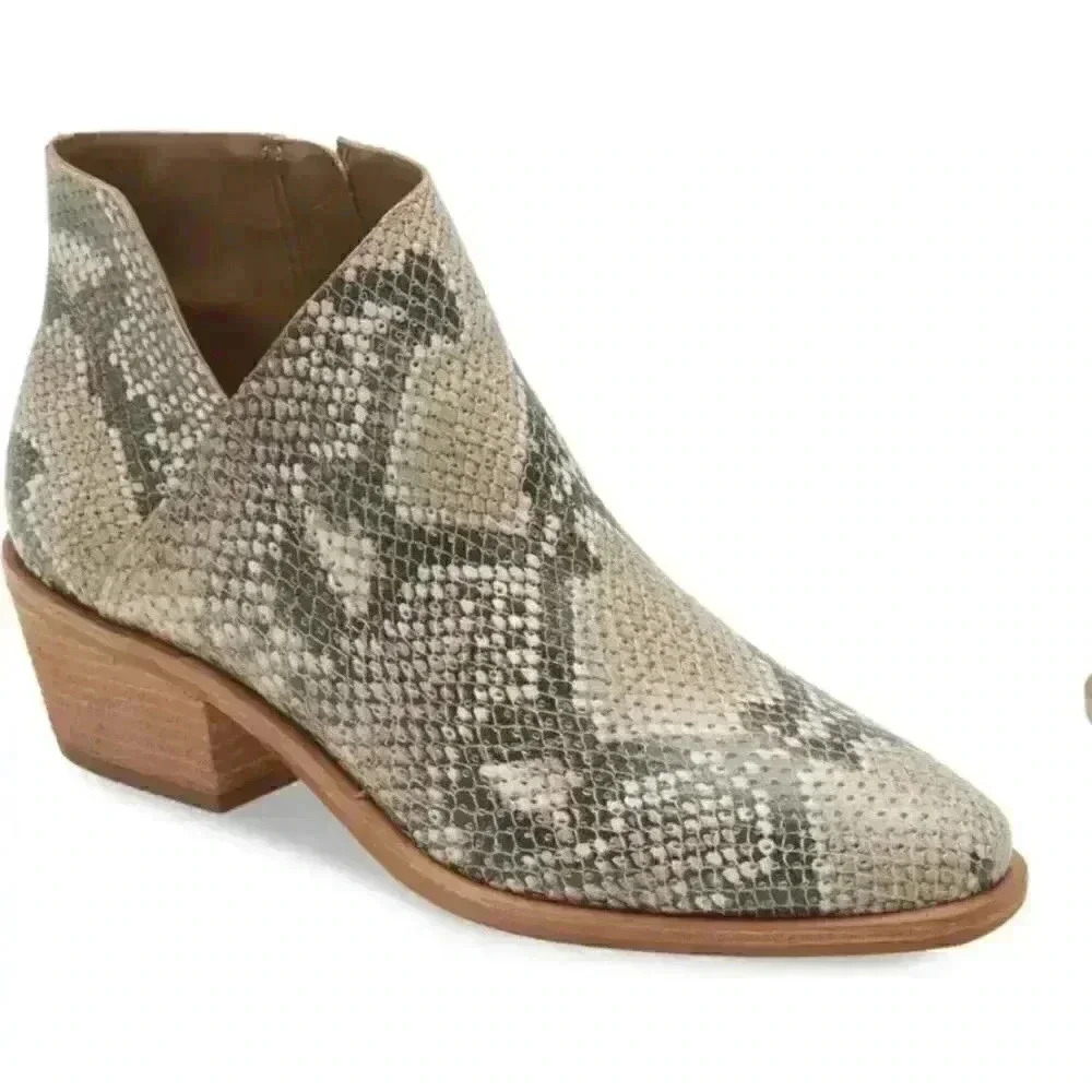 VINCE CAMUTO Women's Arendara Leather Bootie | Natural Snake Print | Size 7